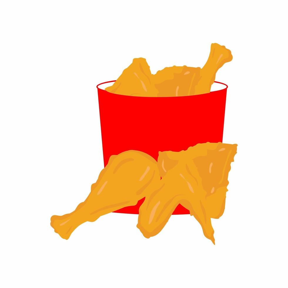 Dibujo vectorial de pollo frito con cubo rojo en estilo de dibujos animados plana vector