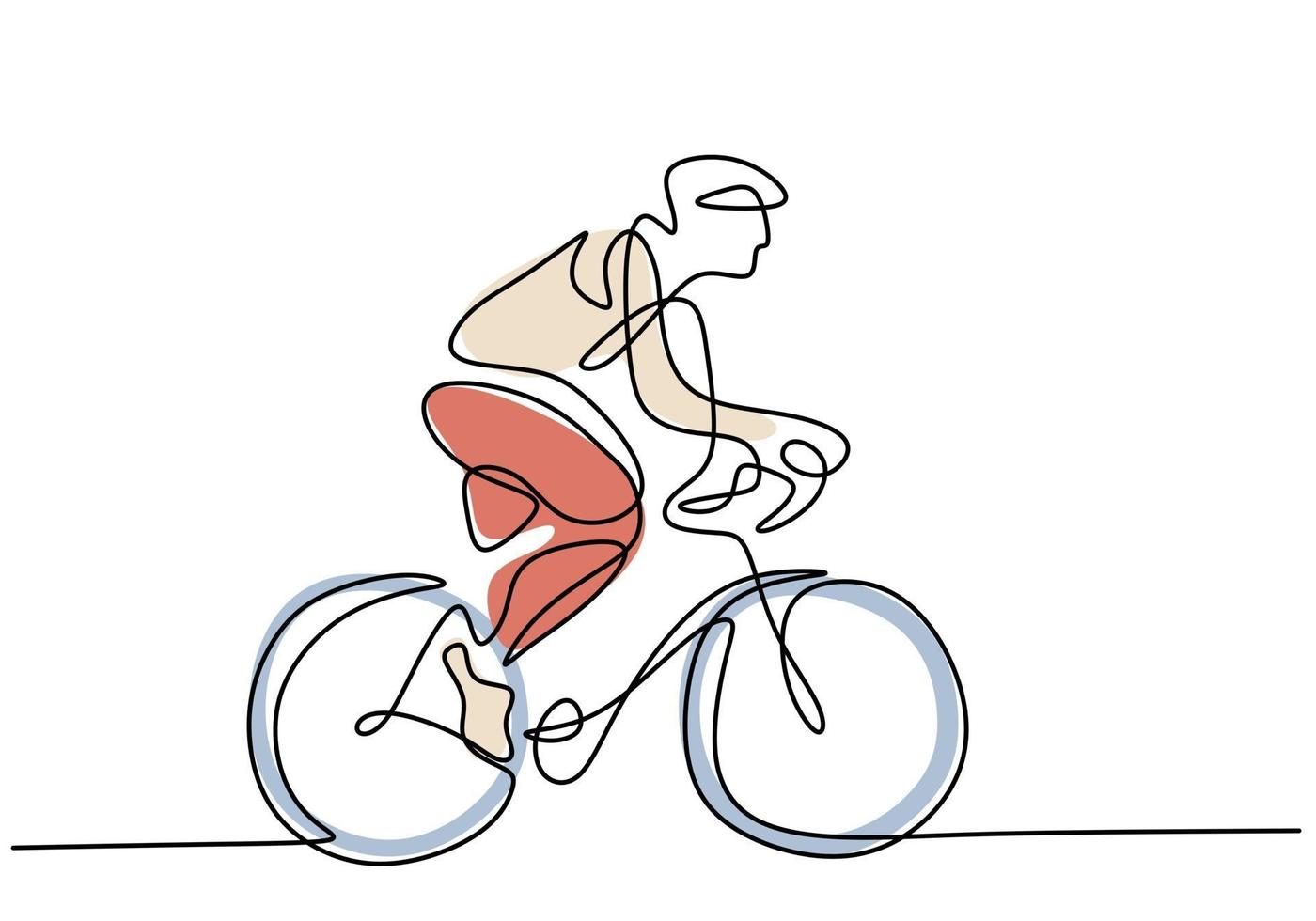 One continuous single line drawing of young man riding bicycle for exercise vector