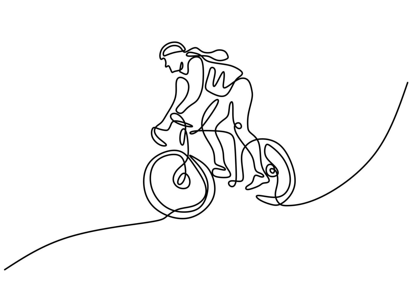 Continuous single line drawing of young girl bicycle racer focus train vector