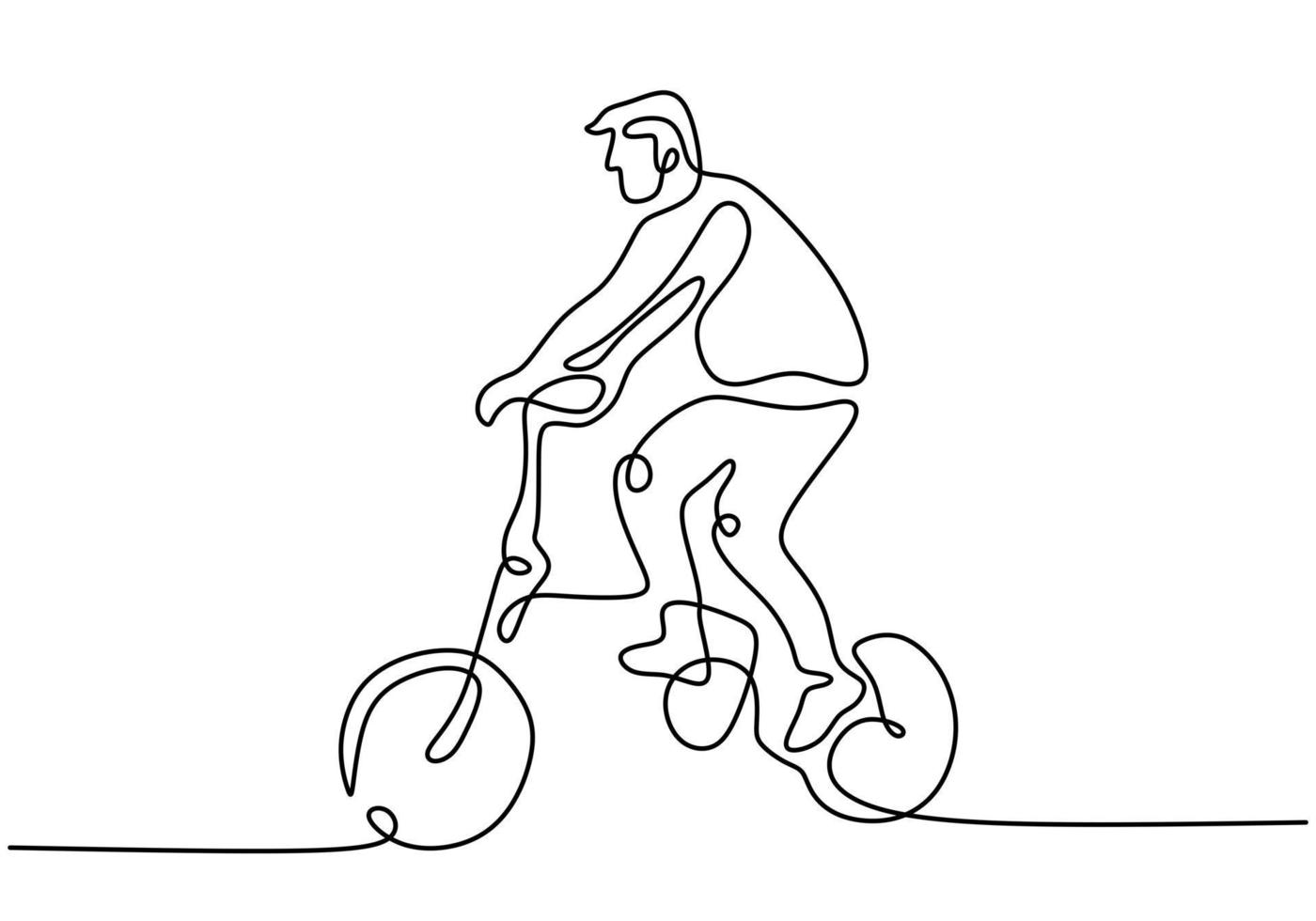 un dibujo de línea continua de un joven enérgico paseo en bicicleta bicicleta plegable para hacer ejercicio vector