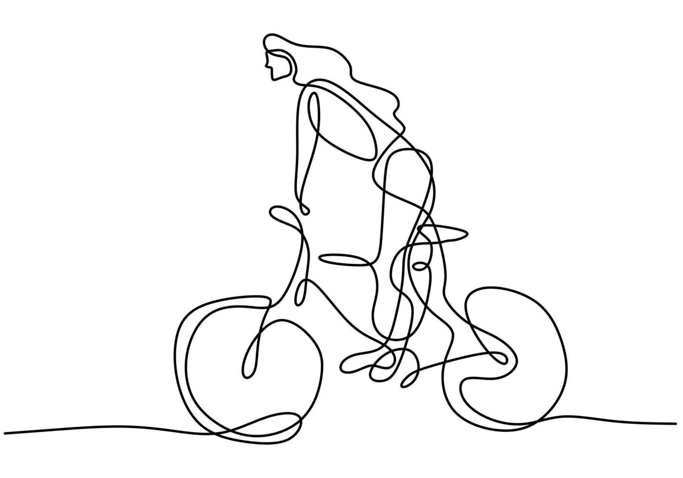 un dibujo de línea continua de una joven mujer deportiva montando bicicleta vector