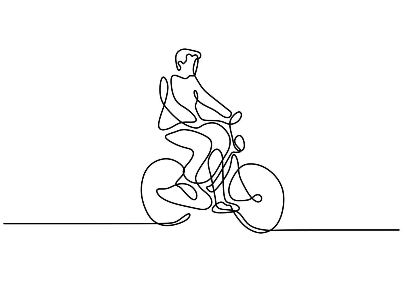 Un dibujo continuo de una sola línea de un joven montando bicicleta para hacer ejercicio. vector