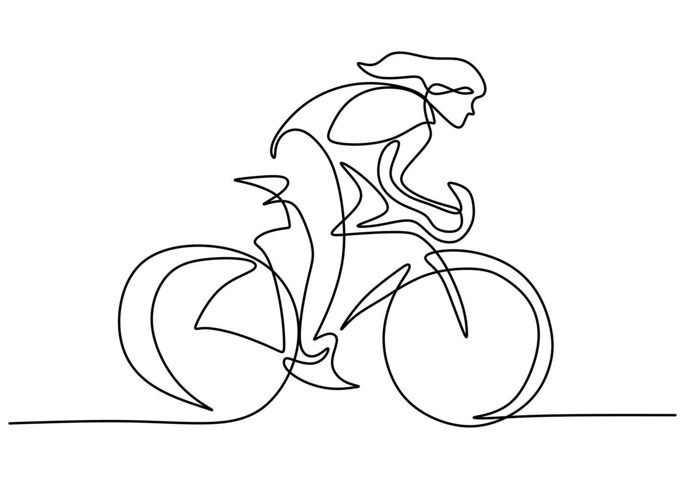 Continuous single line drawing of young girl bicycle racer focus train her skill  on the street vector