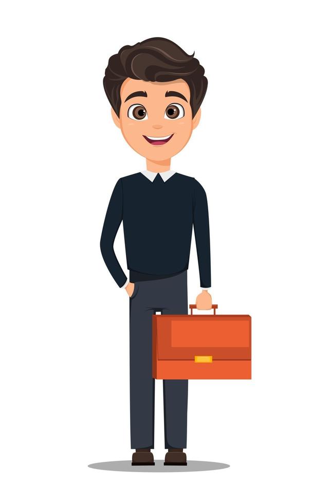 Young handsome smiling businessman holding document case vector