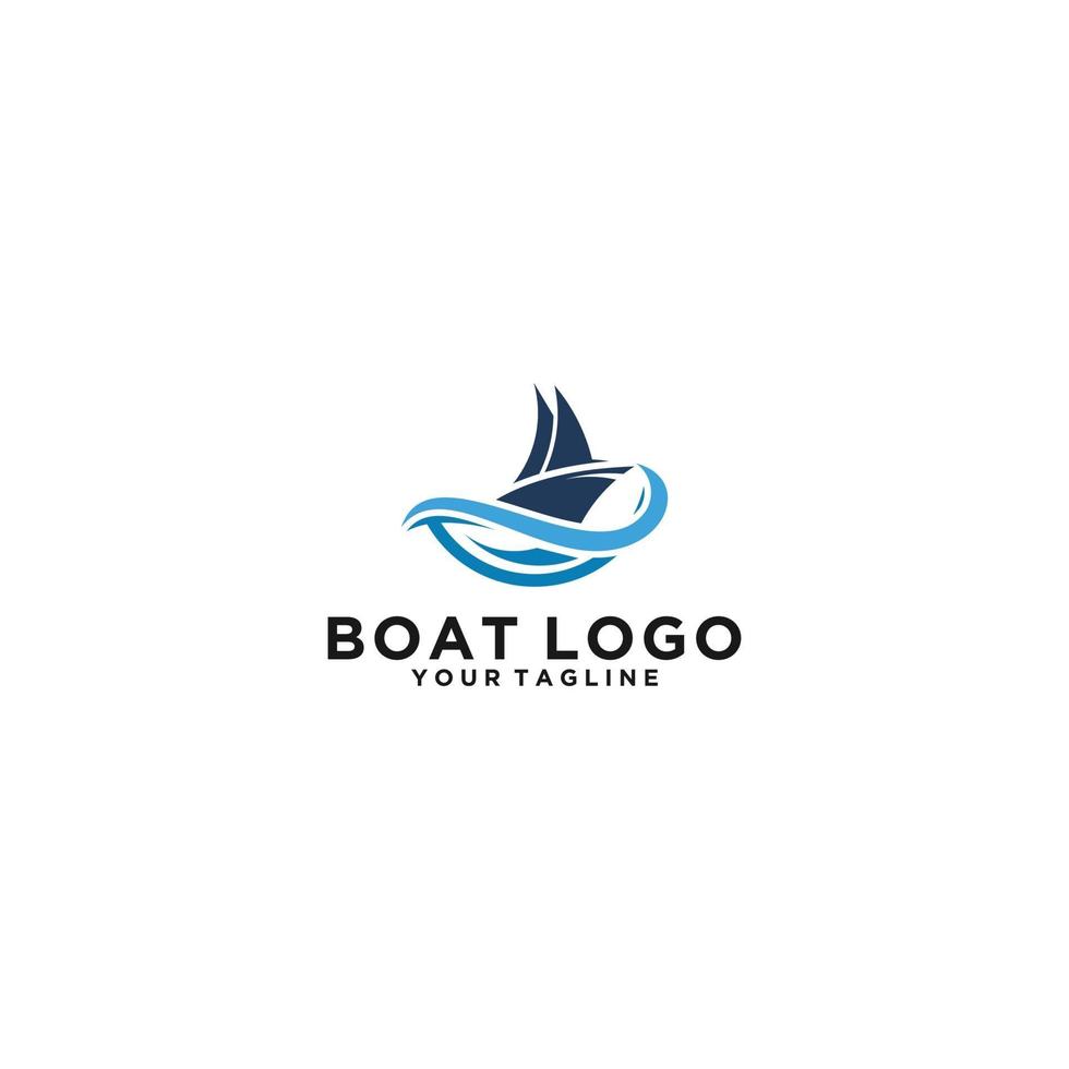 boat logo with waves on white background vector