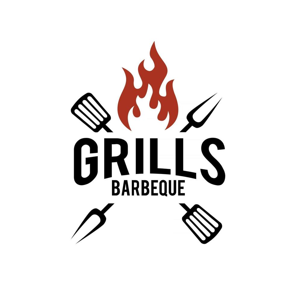 Diseño de logotipo de barbacoa premium moderno simple comida o concepto de ilustración de vector de plantilla de parrilla