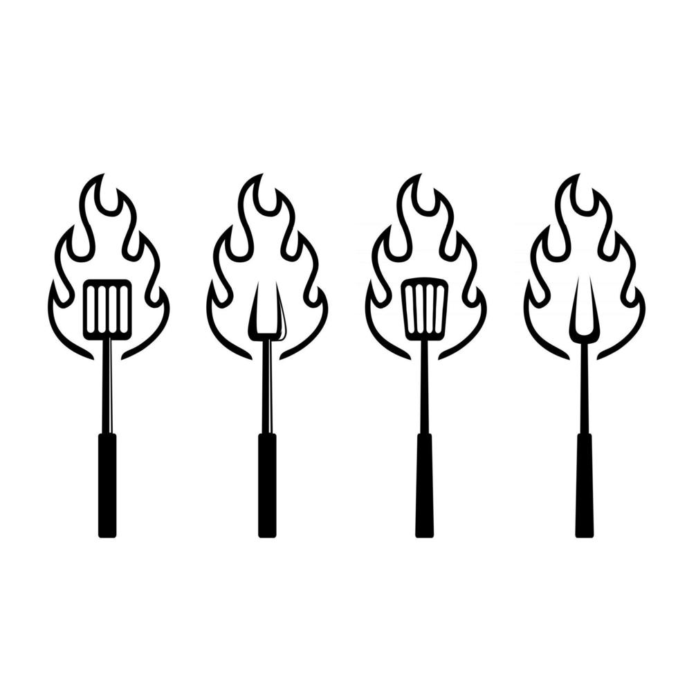 set collection BBQ barbecue grill tools icon vector logo design black premium simple