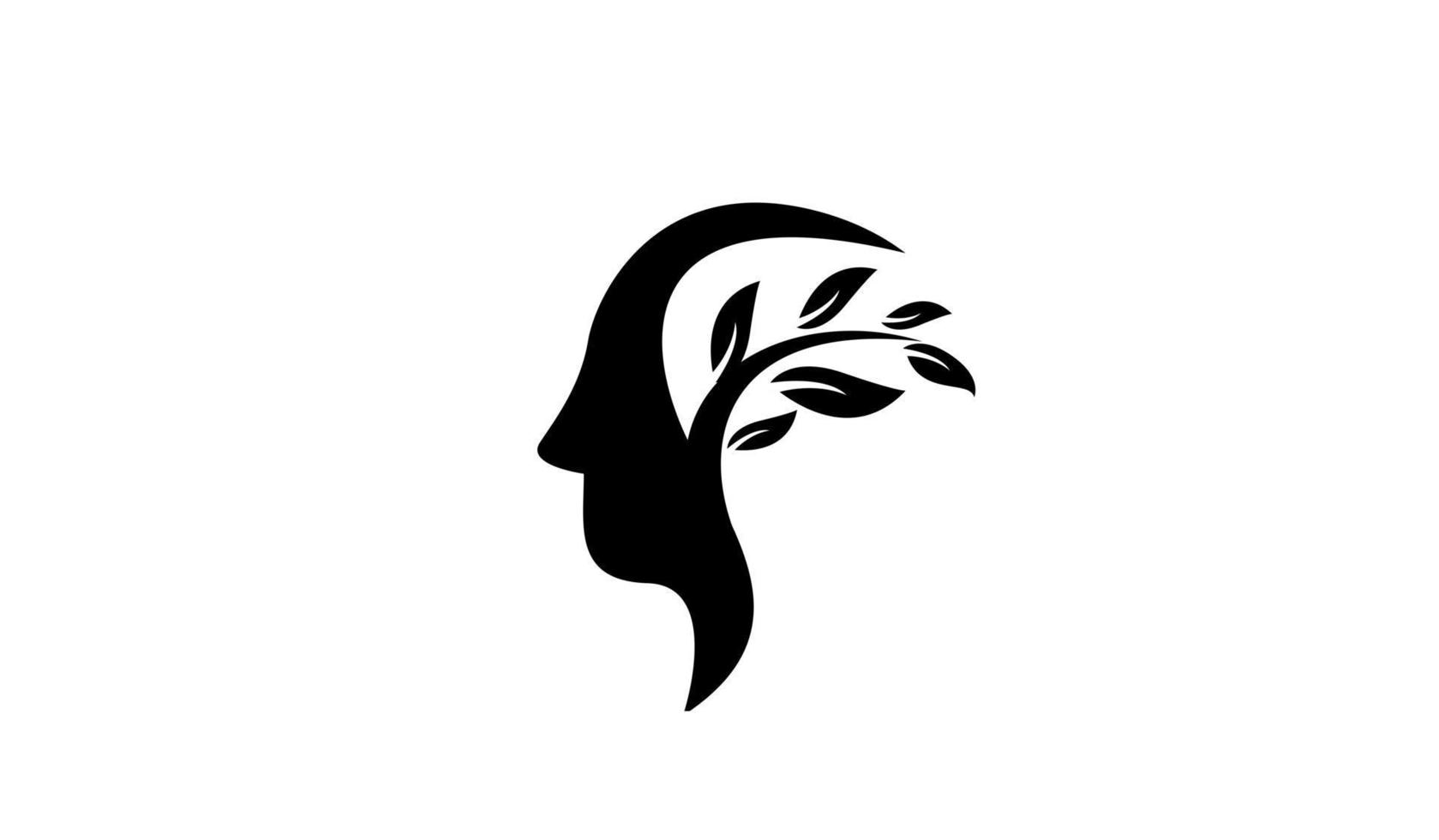 simple abstract head face with leaf black vector logo icon design illustration