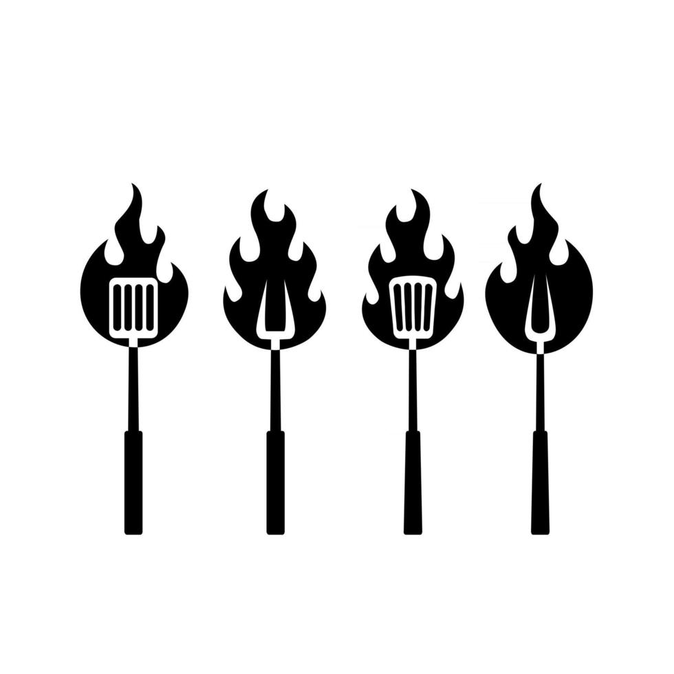 set collection BBQ barbecue grill tools icon vector logo design black premium simple