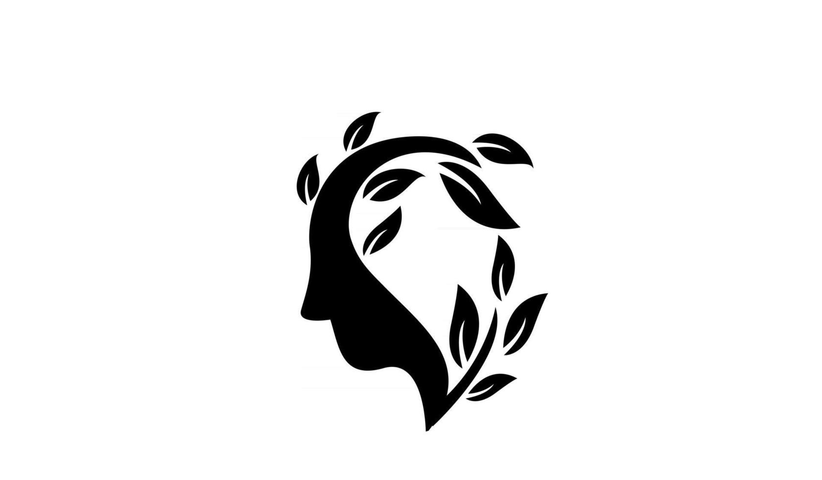 simple abstract head face with leaf black vector logo icon design illustration