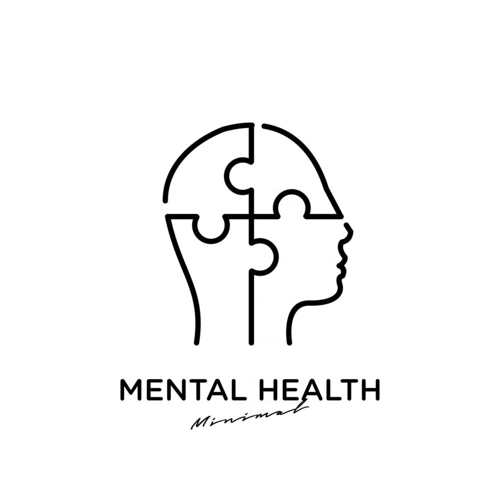 Diseño de icono de logotipo de ilustración de vector de salud mental abstracta simple con rompecabezas