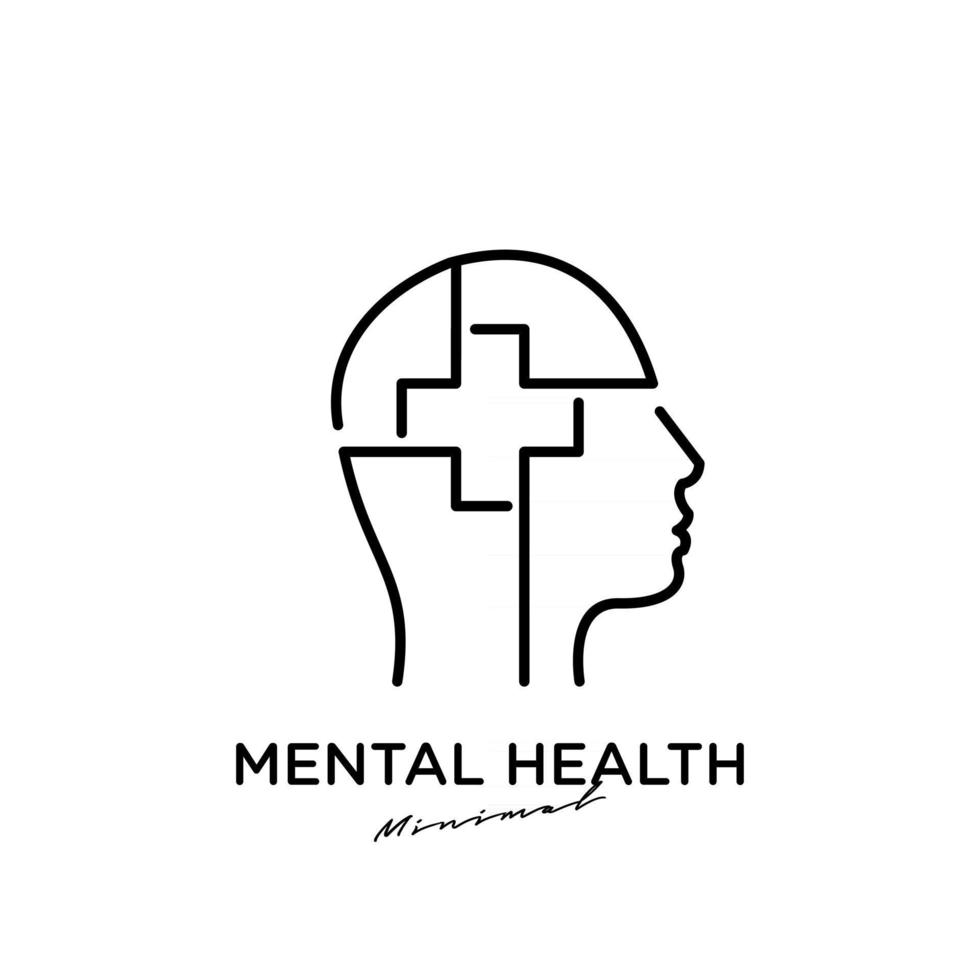 Diseño de icono de logotipo de ilustración de vector de salud mental abstracta simple con rompecabezas