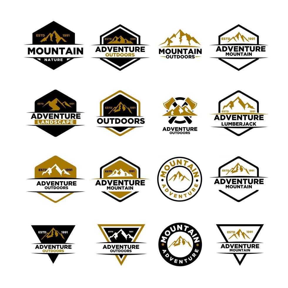 conjunto de colección premium montaña aventura al aire libre insignia vector logo icono diseño