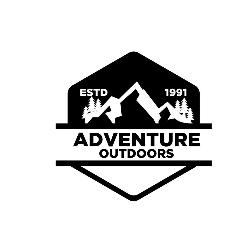 simple aventura de montaña premium al aire libre insignia vector logo icono diseño