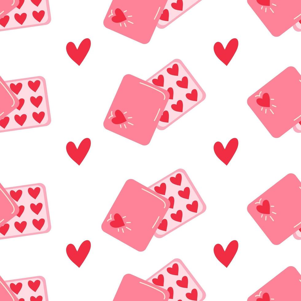Vector seamless pattern with romantic candy boxes in heart shape for Happy Valentines day on white Symbols of love cute background for design print wrapping card birthday party shop