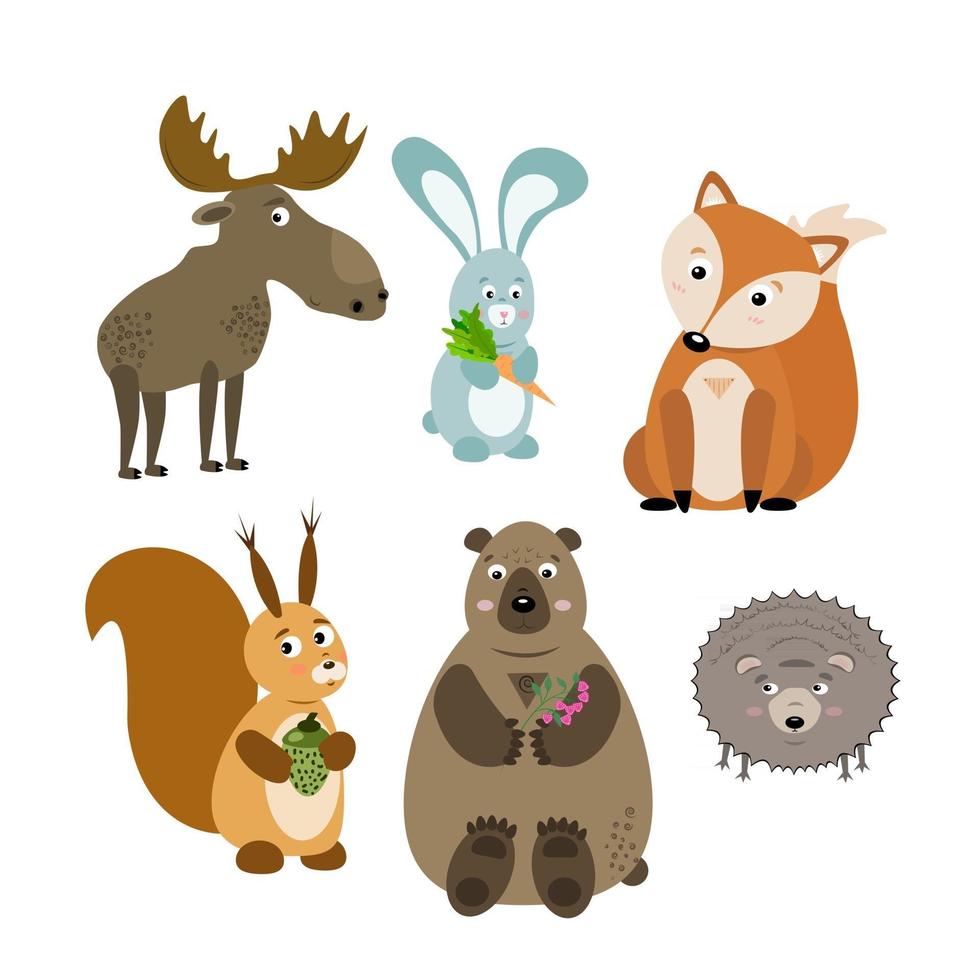 Collection of cute cute vector forest animals