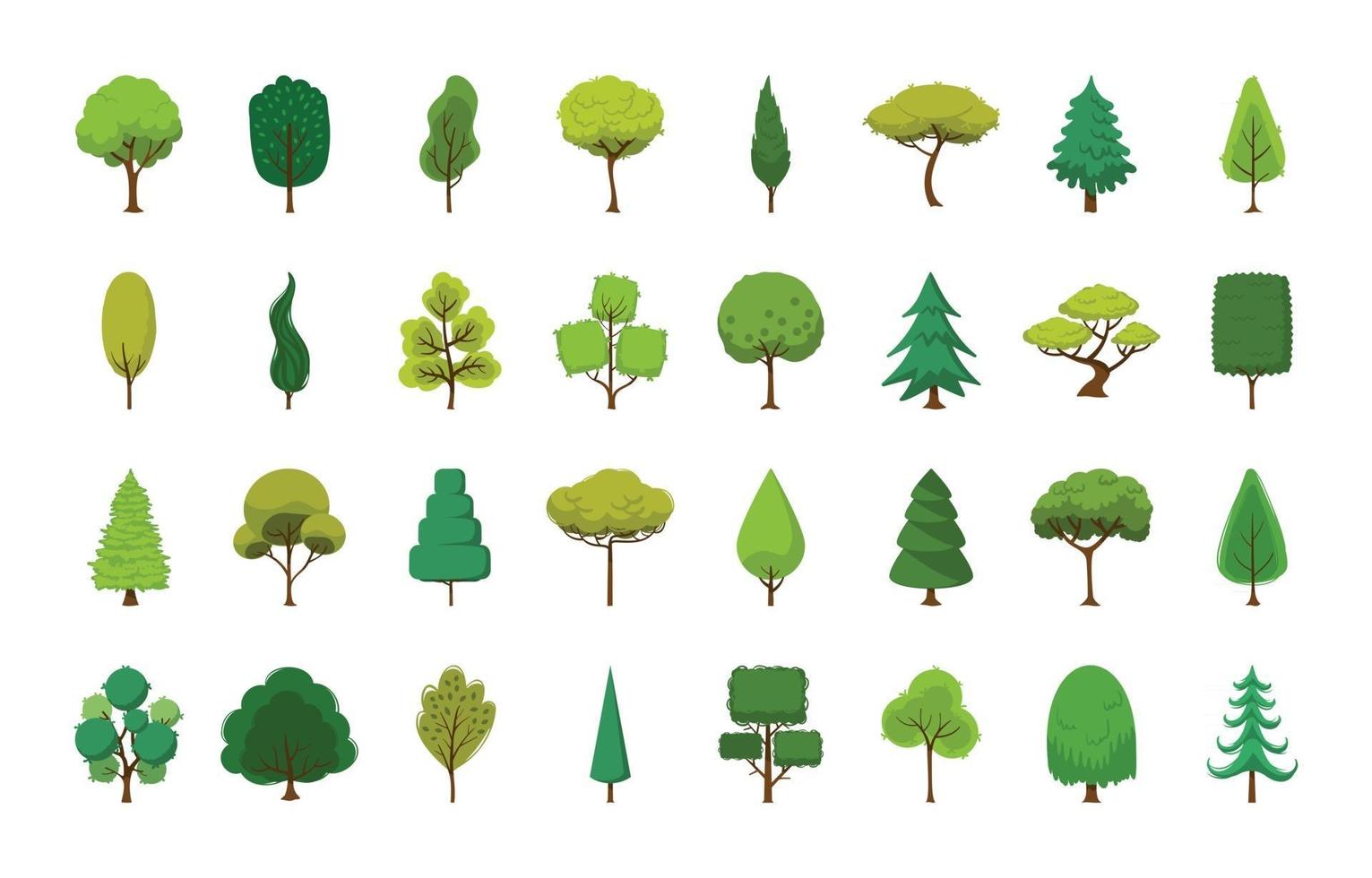 colección de árboles de dibujos animados verdes vector