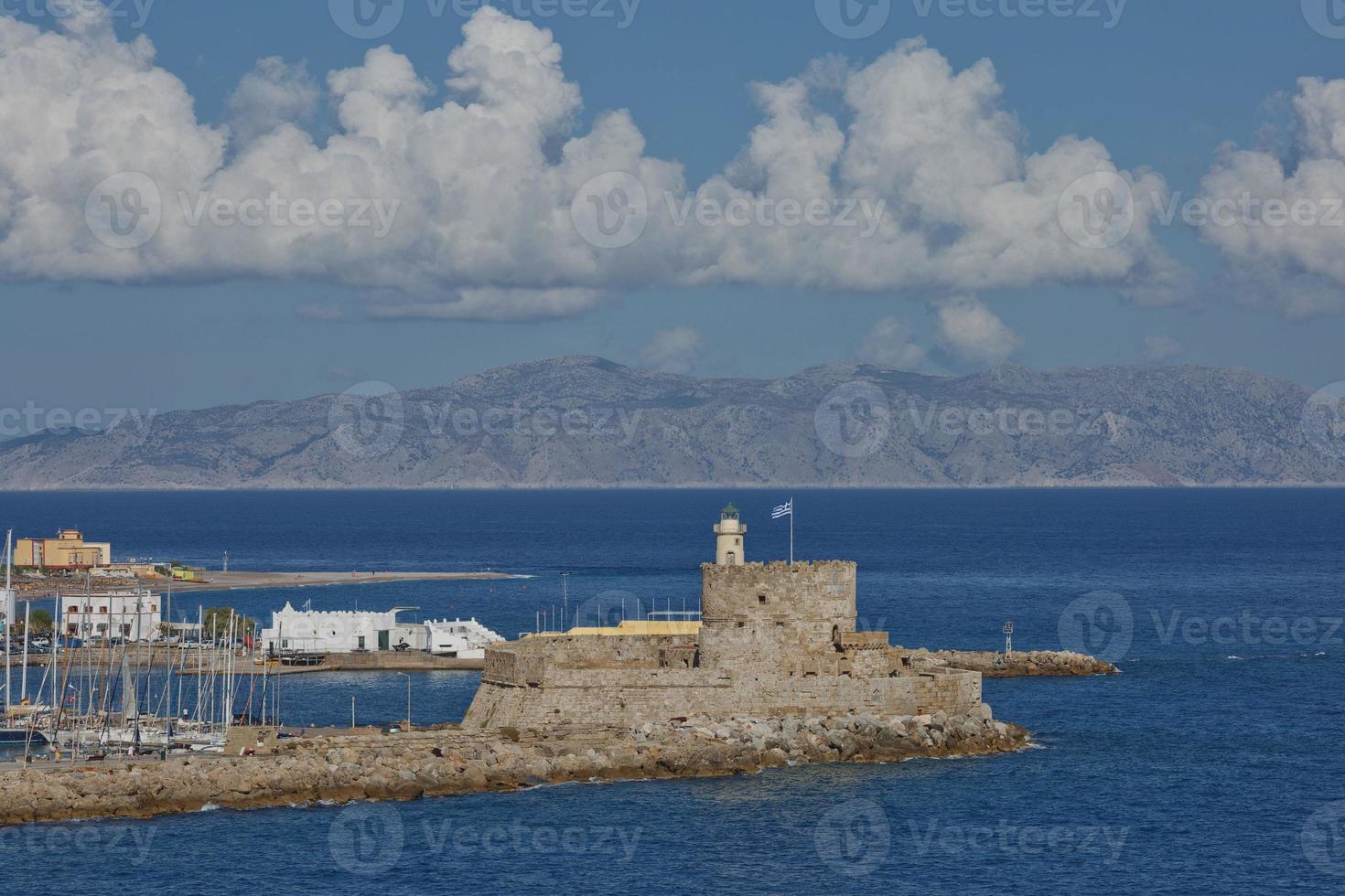 Marine Gate and the fortifications of the Old Town of Rhodes, Greece photo
