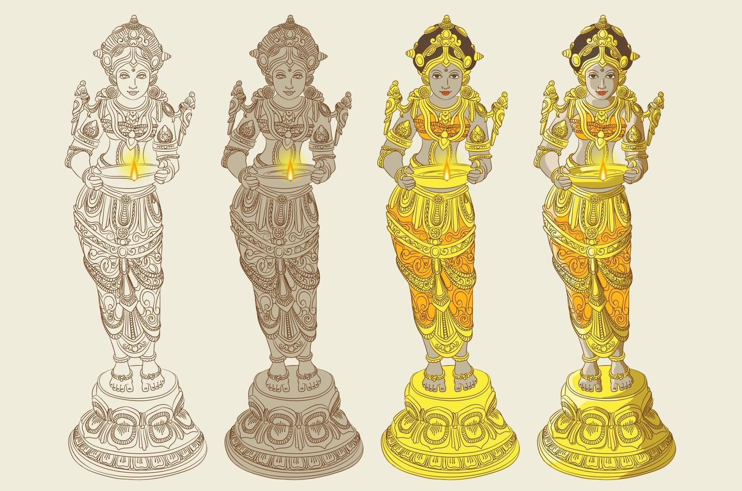 Traditional Ornamental Statue of Woman Standing with Lamp vector