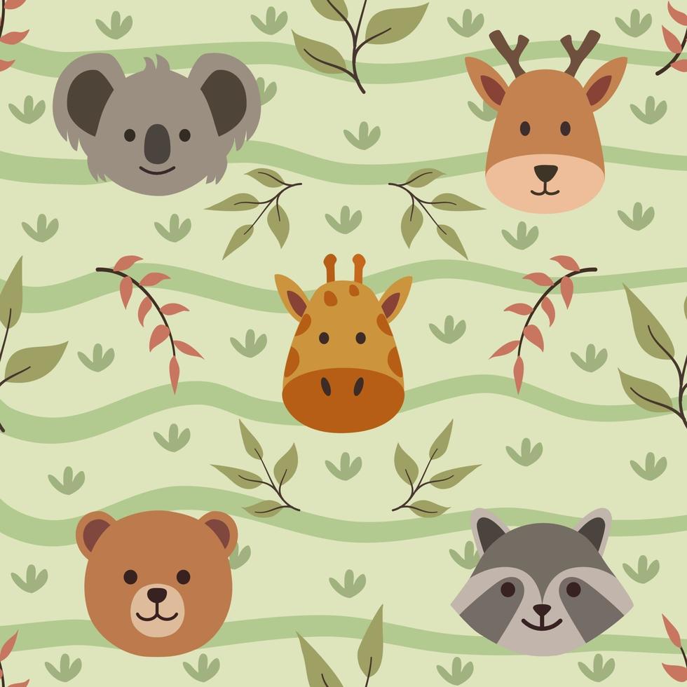 Seamless pattern about animal face and leaves vector