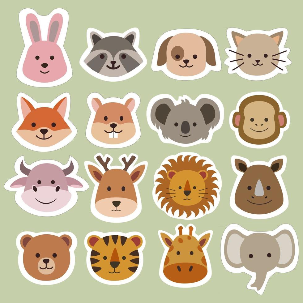 Animal face cartoon sticker vector