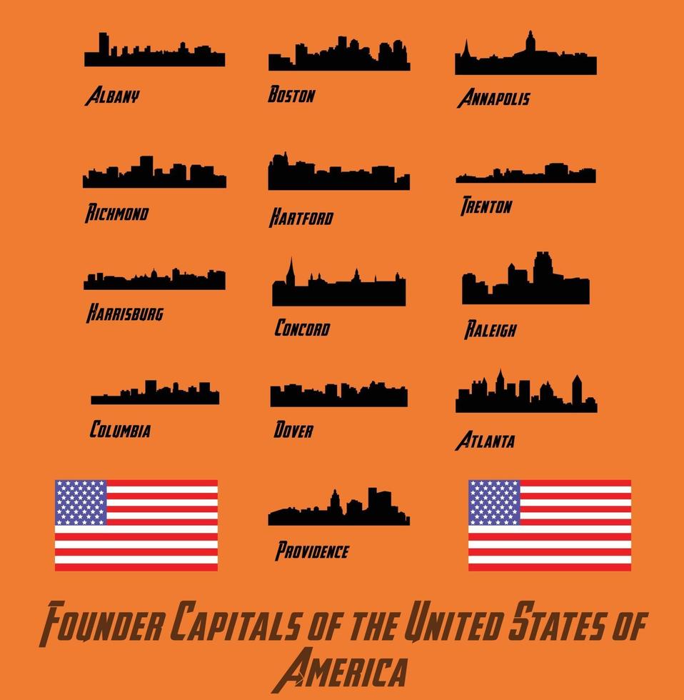 The Capitals of the United States of America 48 city silhouette vector