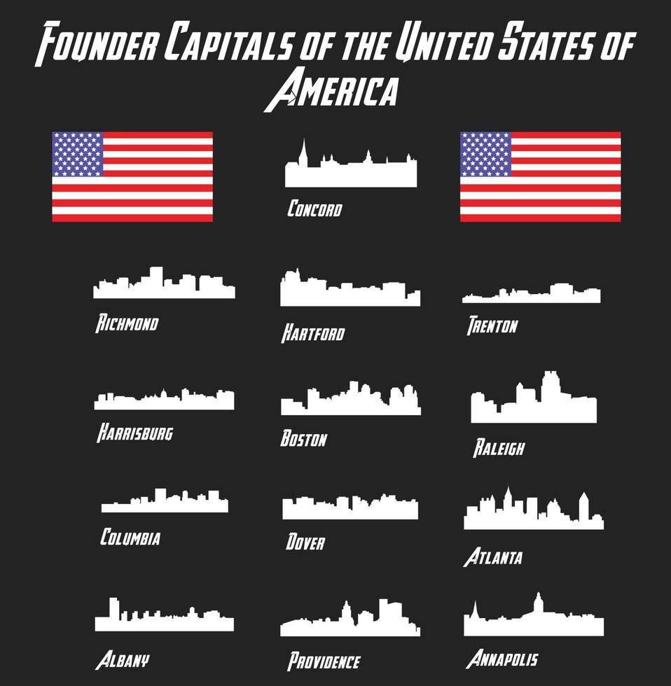 The Capitals of the United States of America 48 city silhouette vector