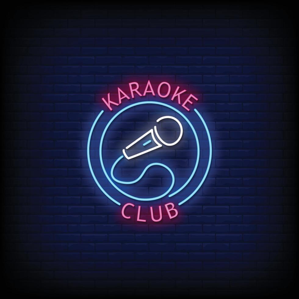 club de karaoke letreros de neón estilo texto vector