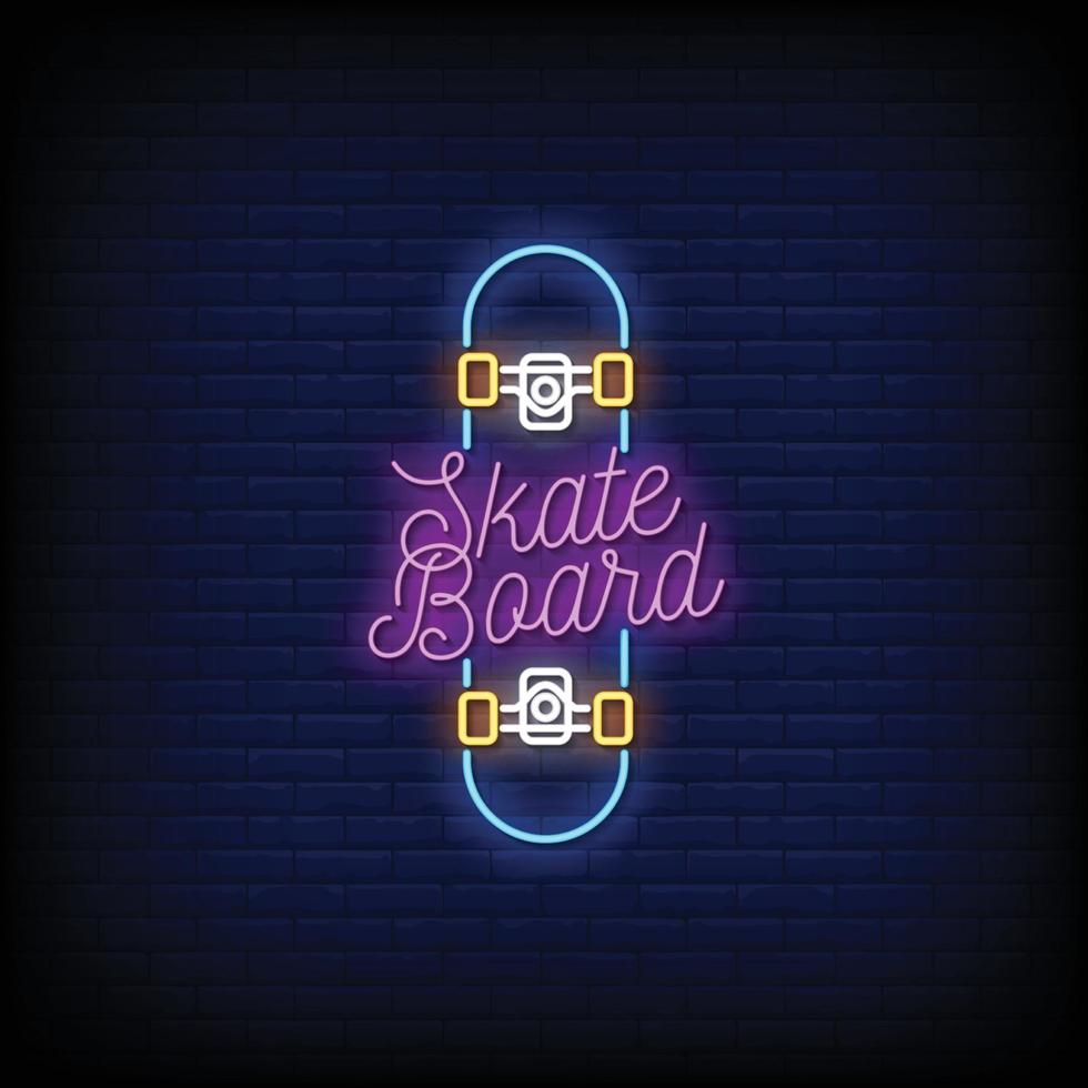 SkateBoard Neon Signs Style Text Vector