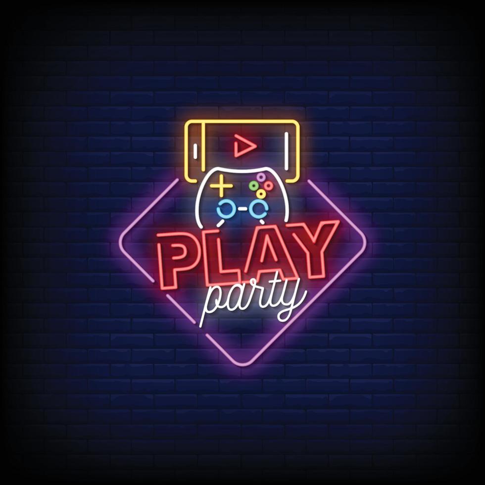 Play Party Neon Signs Style Text Vector