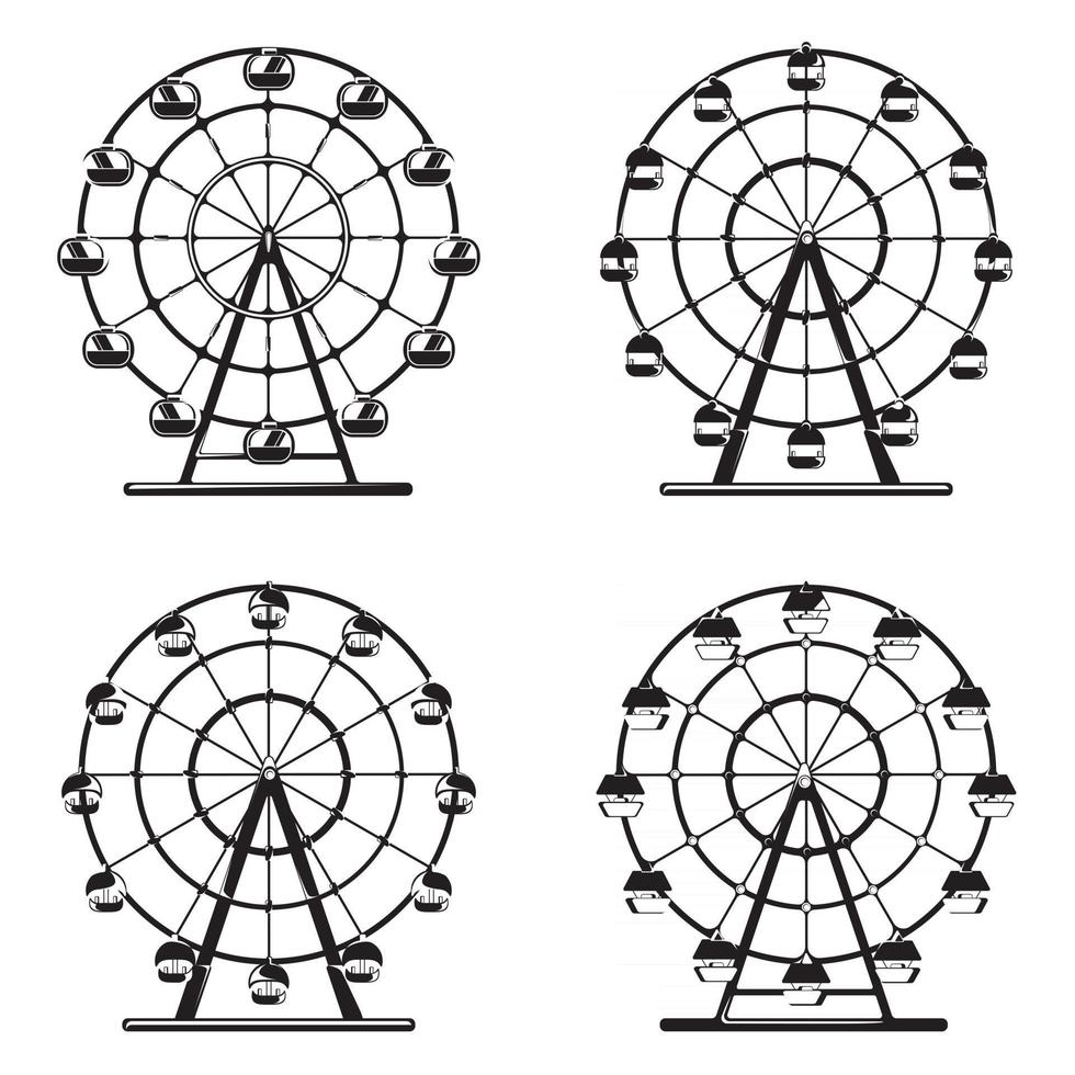 Set of ferris wheels in monochrome style vector