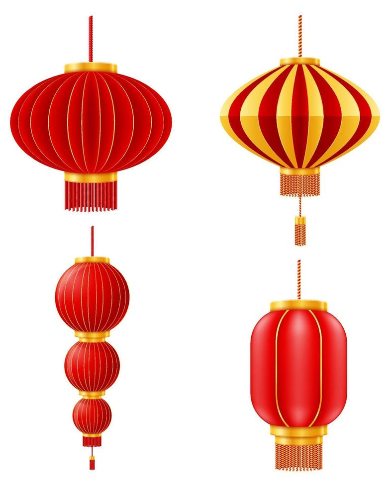 Linternas chinas rojas para decoración de vacaciones y festivales para diseño ilustración vectorial de stock aislado sobre fondo blanco vector