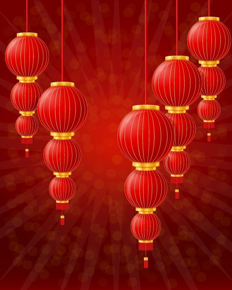 red chinese lanterns for holiday and festival decoration for design stock vector illustration isolated on white background