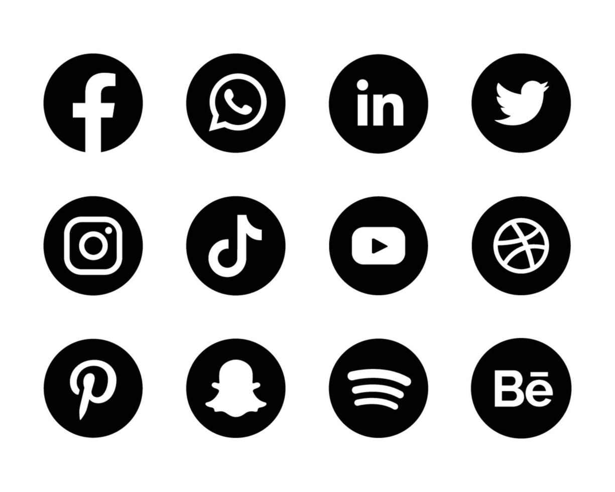 social media logos black icons collection facebook instagram whatsapp snapchat pinterest youtube tiktok logos vector