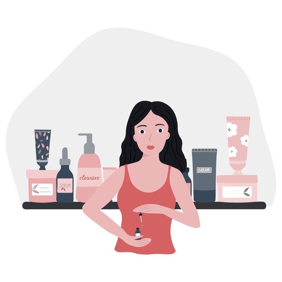 Young Woman Doing her Skincare Routine Flat Illustration vector