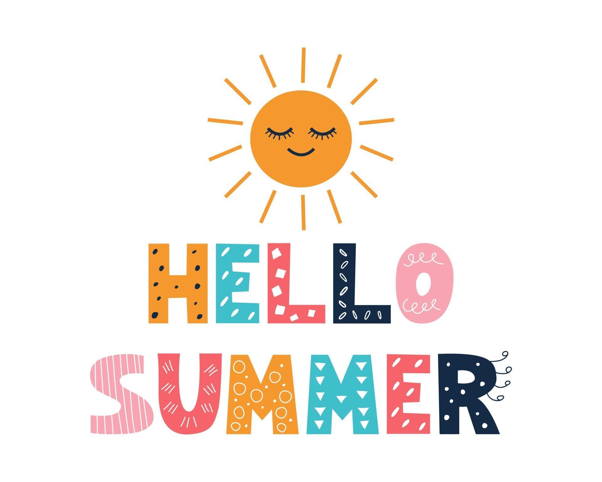 Colorful bright inscription Hello Summer in the style of a doodle on a