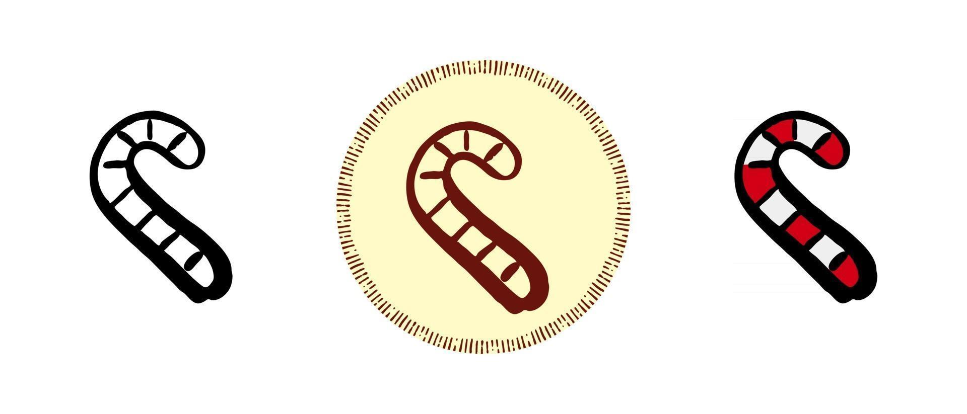 Outline and colored and retro symbols of Christmas candy cane vector