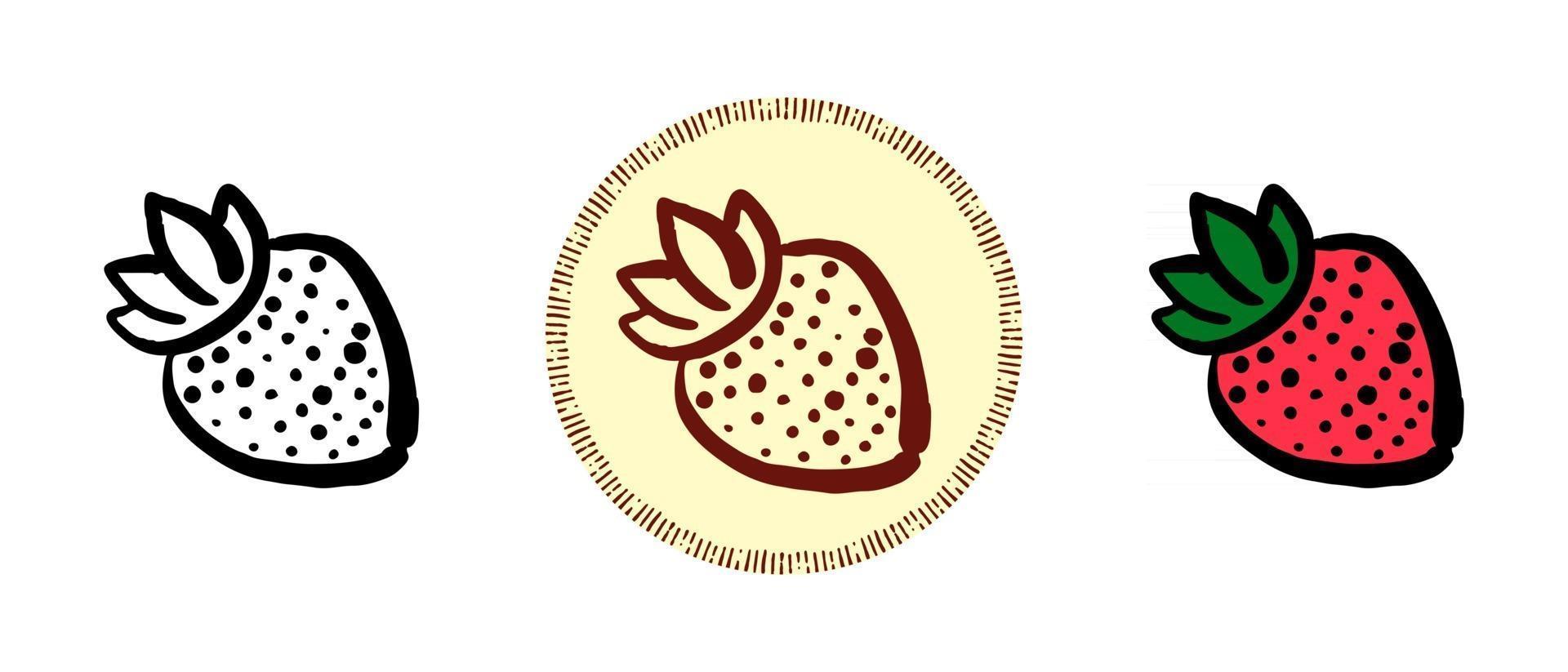 Contour and color and retro symbols of strawberries vector