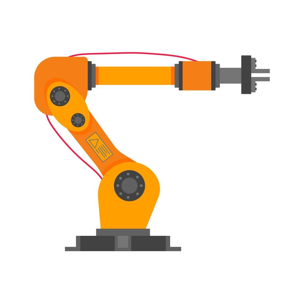 Robotic arm flat style design vector illustration icon sign isolated on white background Robot arm or hand Industrial robot manipulator Modern smart industry 40 technology Automated manufacturing