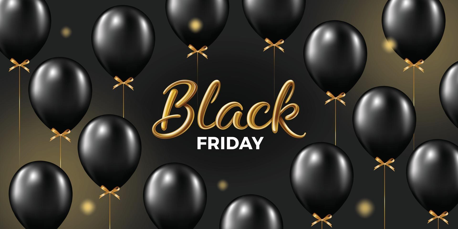 Black friday sale background with beautiful balloons and flying serpentine vector