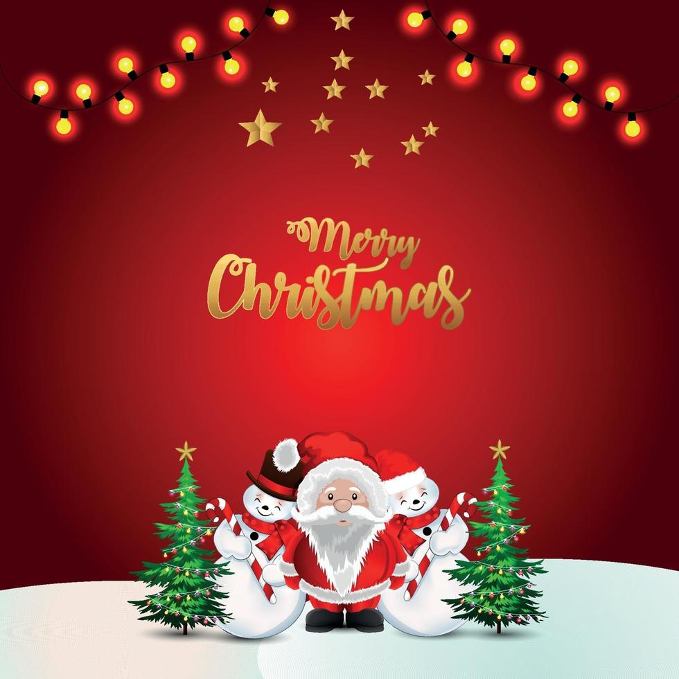 Merry christmas celebration greeting card with vector illustration on red background