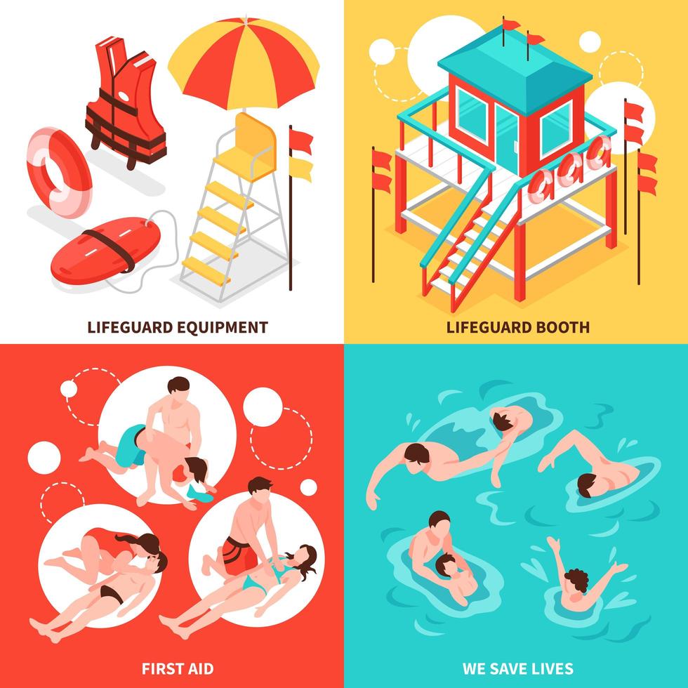 Beach Lifeguards 2x2 Design Concept Vector Illustration