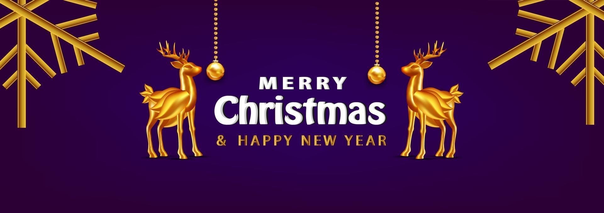 luxury christmas banner xmas background with realistic objects and gold deer vector