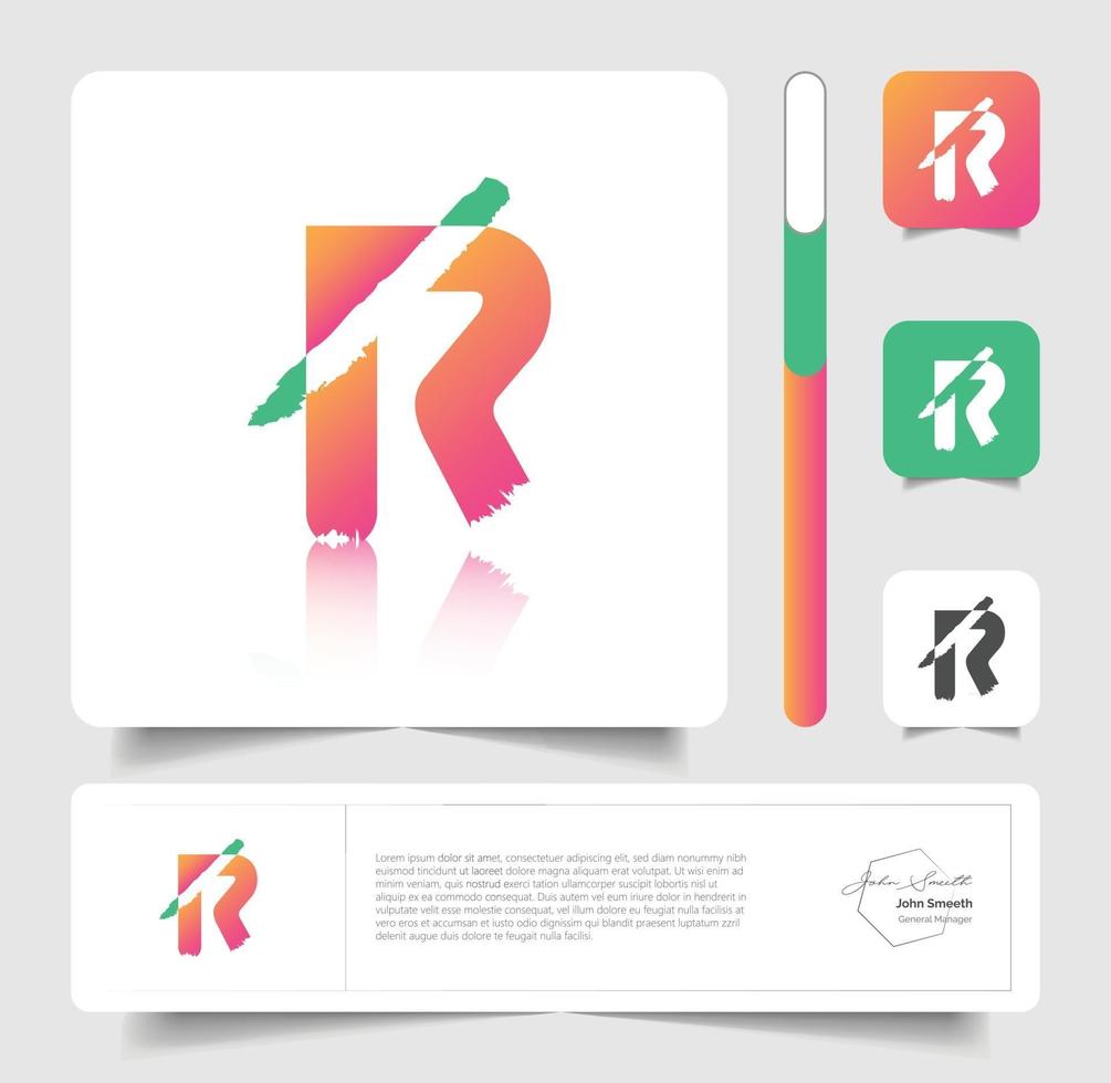 Letter R paper cut style logo design vector