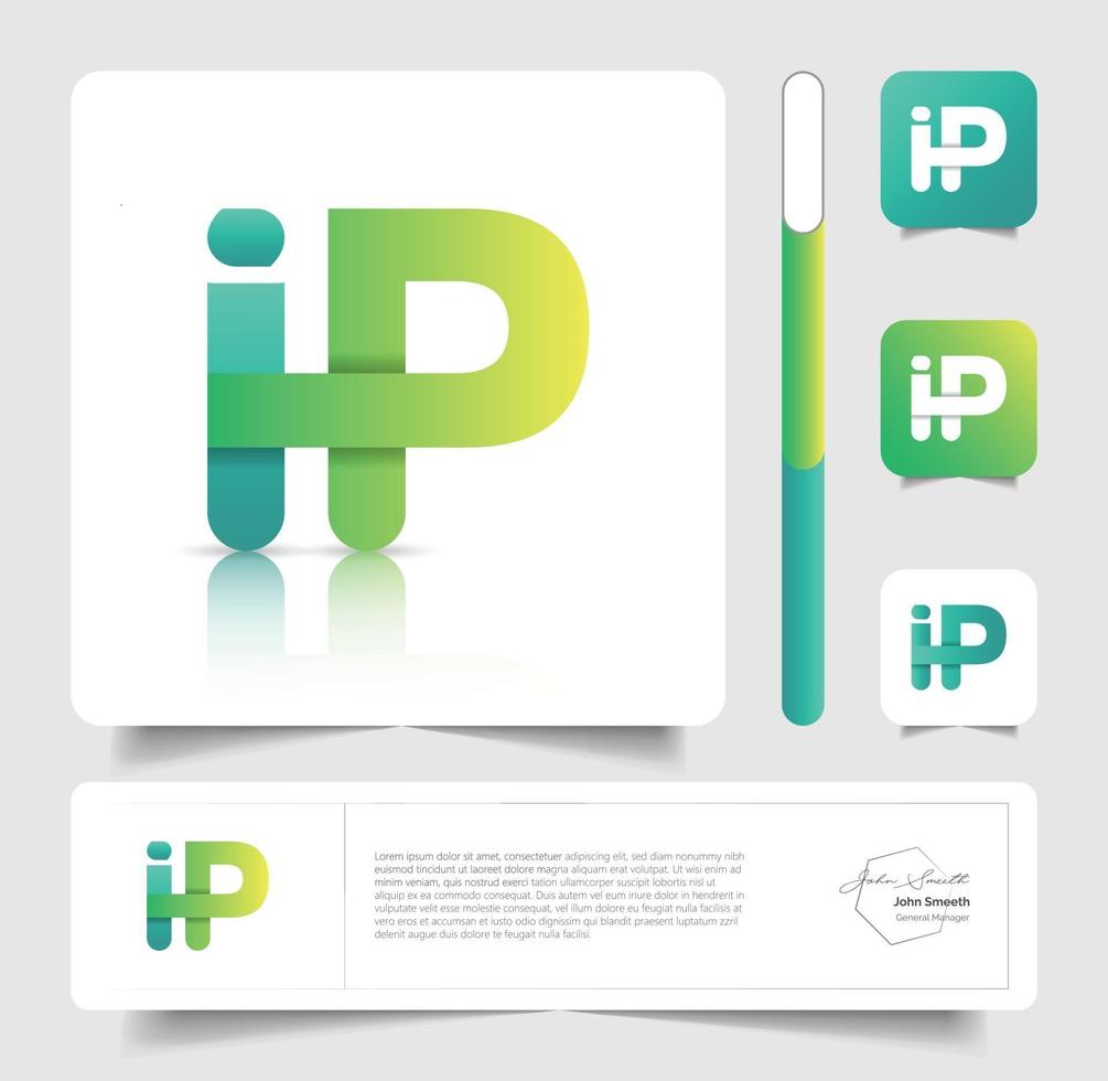 green letter IP logo or symbol design vector