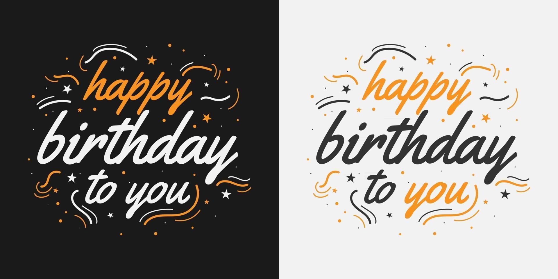 tarjeta de feliz cumpleaños o banner texto de feliz cumpleaños letras caligrafía con adornos hermoso cartel de saludo con caligrafía vector