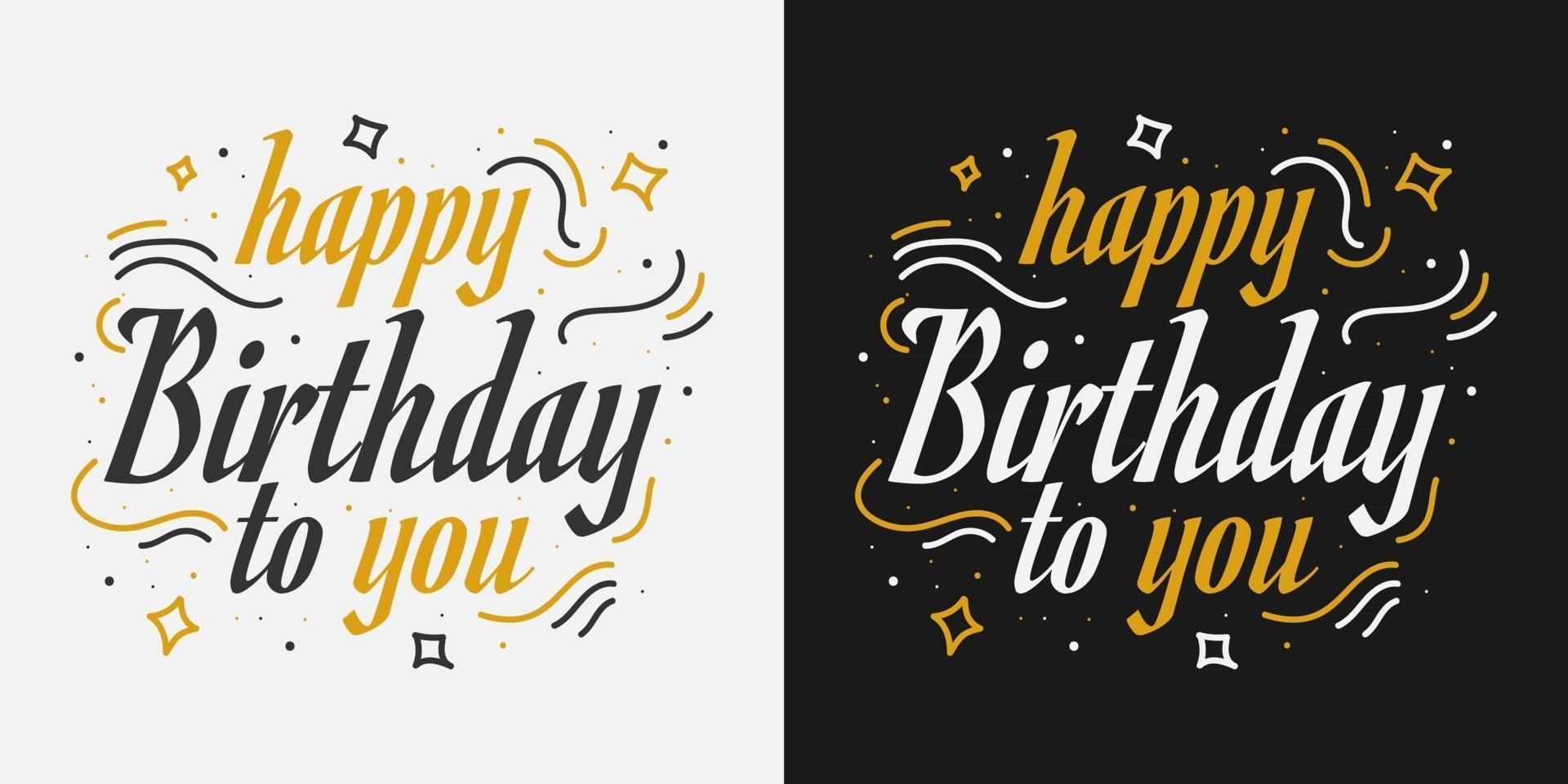 tarjeta de feliz cumpleaños o banner texto de feliz cumpleaños letras caligrafía con adornos hermoso cartel de saludo con caligrafía vector