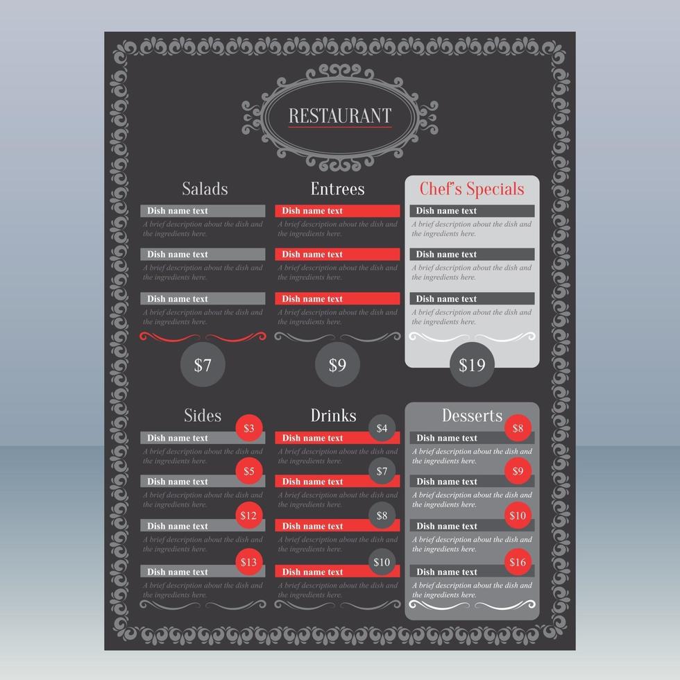 Black and Red Elegant Restaurant Menu vector