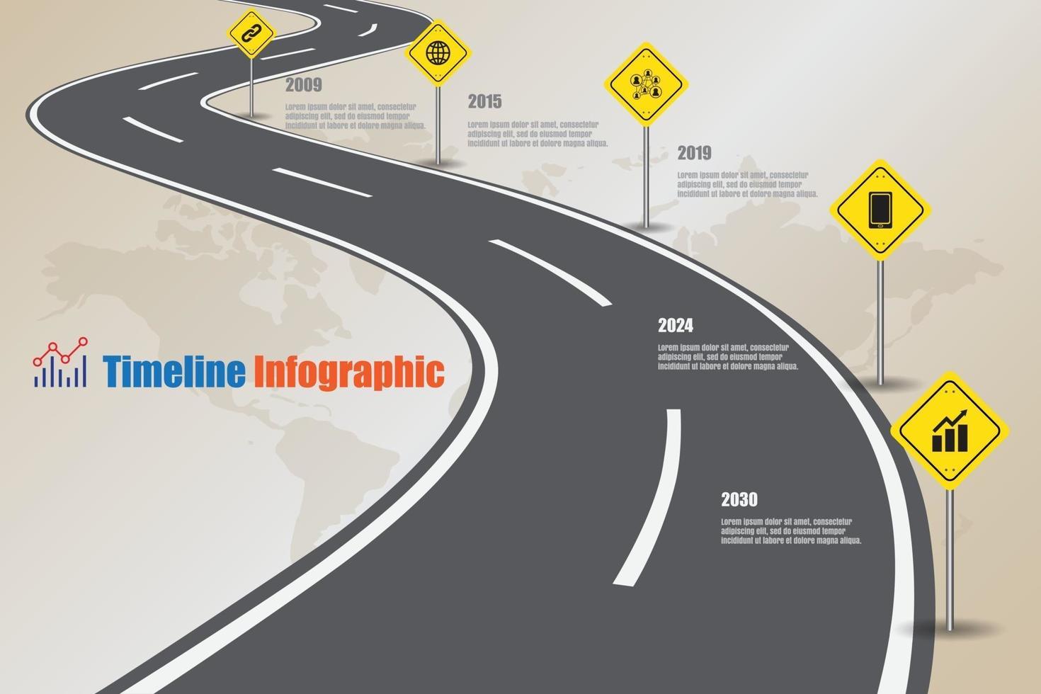 Iconos de infografía de línea de tiempo de hoja de ruta de negocios diseñados para elemento de plantilla de fondo abstracto proceso de diagrama moderno páginas web tecnología marketing digital presentación de datos gráfico ilustración vectorial vector