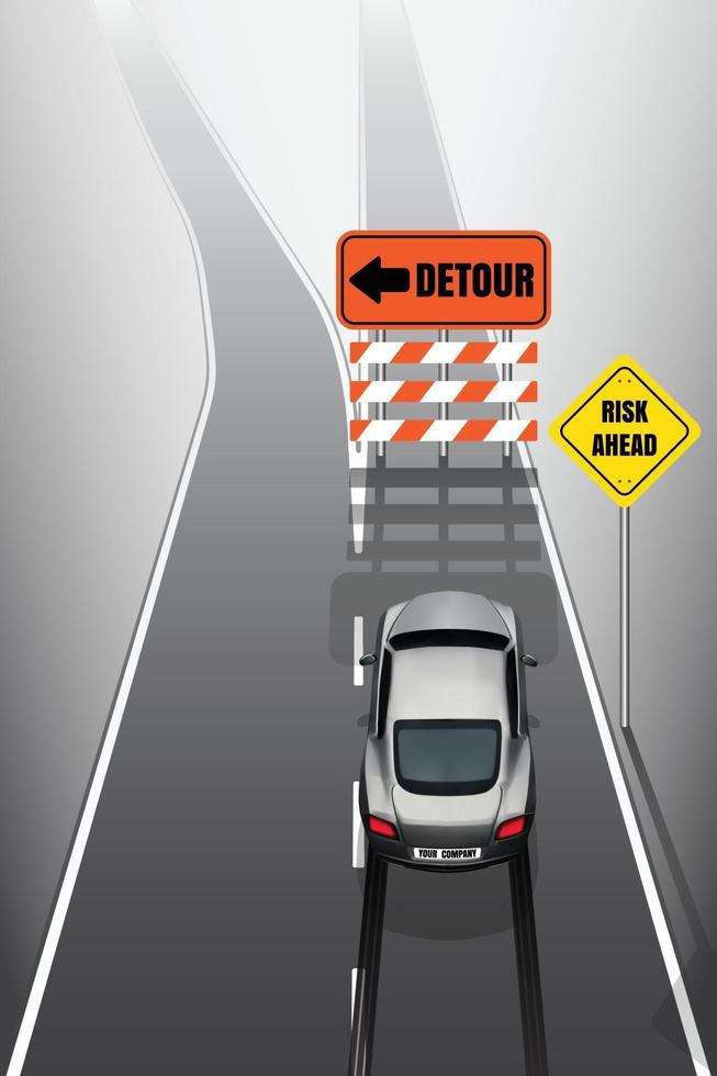 Sport car your company car is braking when see detour signs vector